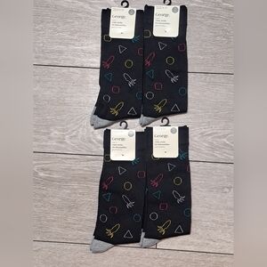 4 Pairs Of George Men Patterned Squid Game Socks For Shoes Size 6-12